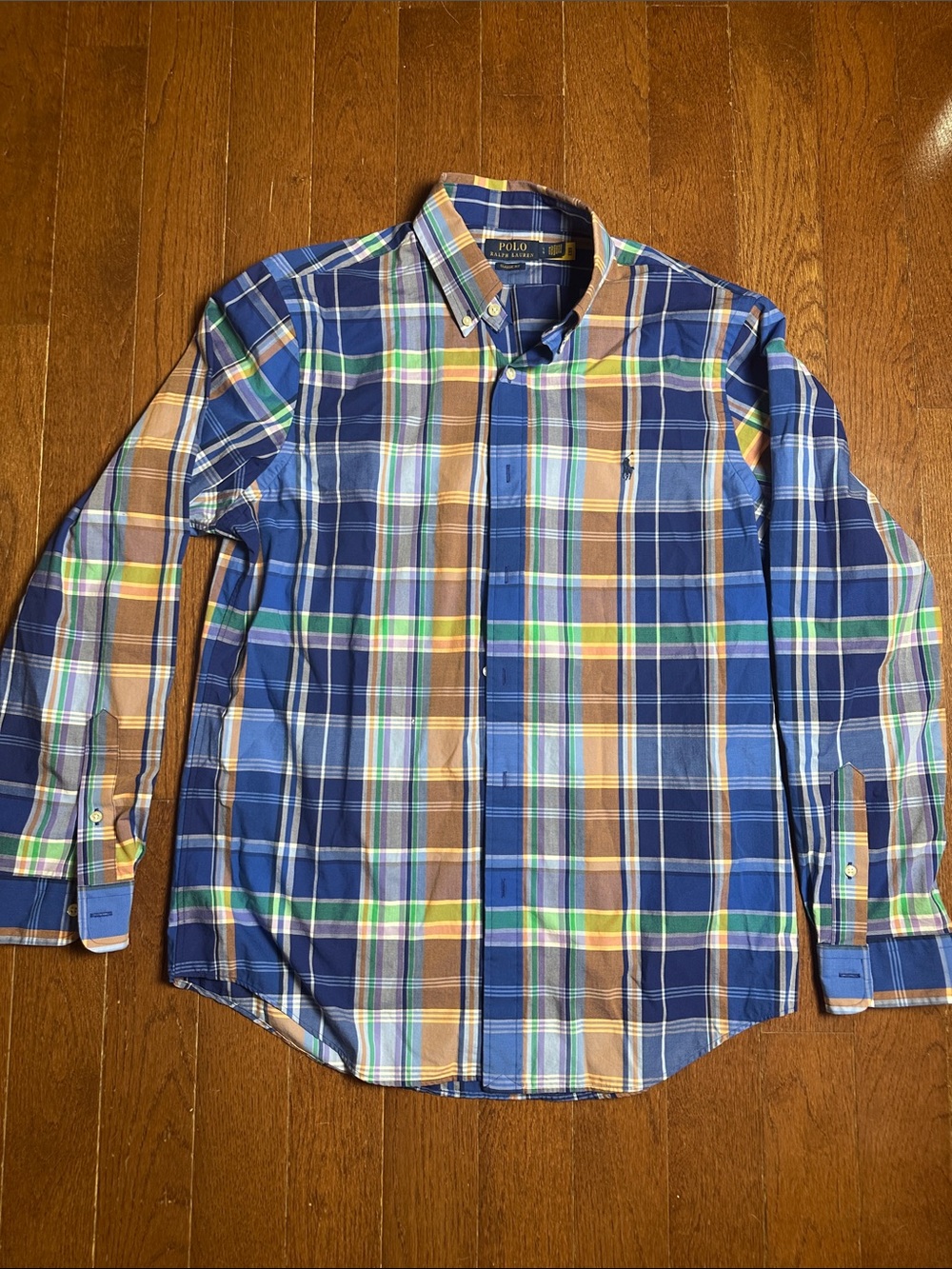 Polo by Ralph Lauren Navy, Tan & Green Plaid Button-Down Shirt